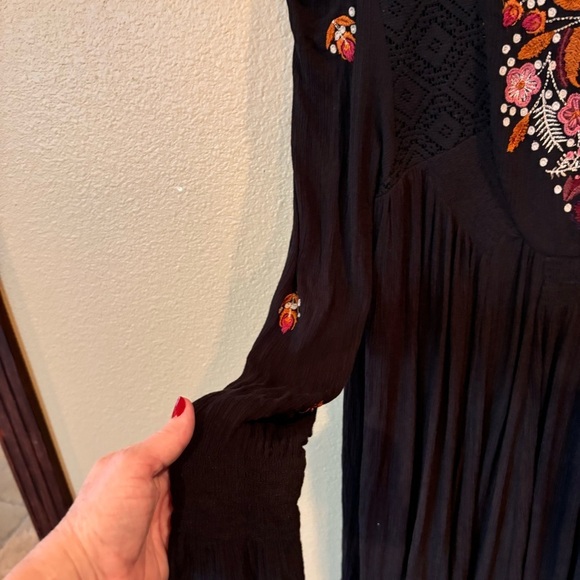Free People Mohave Embroidery Crepe Mini Dress in Black, Small, Boho, Hippie - Picture 5 of 11